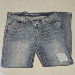 Old Navy Blue Boyfriend Jeans Straight Distressed Vintage Style Women's Size 12